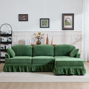 English Elm 103.15'' Chenille L-shaped Sectional Sofa with Detachable Pleated Skirt and Ottoman Green W3612S00046