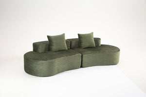 English Elm 110.24" Corduroy Deep Seat Cloud Sofa No Assembly Two Seater with Lumbar Pillows Green W3326P446759