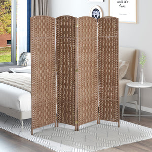 English Elm HOMCOM 6' Tall Wicker Weave 6-Panel Folding Room Divider with Arched Top and Portable Design Natural W2225P156071