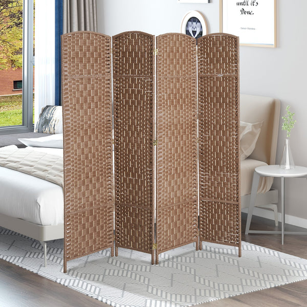 English Elm HOMCOM 6' Tall Wicker Weave 6-Panel Folding Room Divider with Arched Top and Portable Design Natural W2225P156071