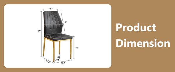 English Elm Set of 4 Brown Shell-Pattern Dining Chairs with Ergonomic Tech Fabric, Sturdy Metal Legs, 37" Black+Gold W1151P359614