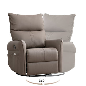 English Elm Pu Leather Swivel Glider Recliner with Footrest for Nursery Bedroom Lounge W1028115302