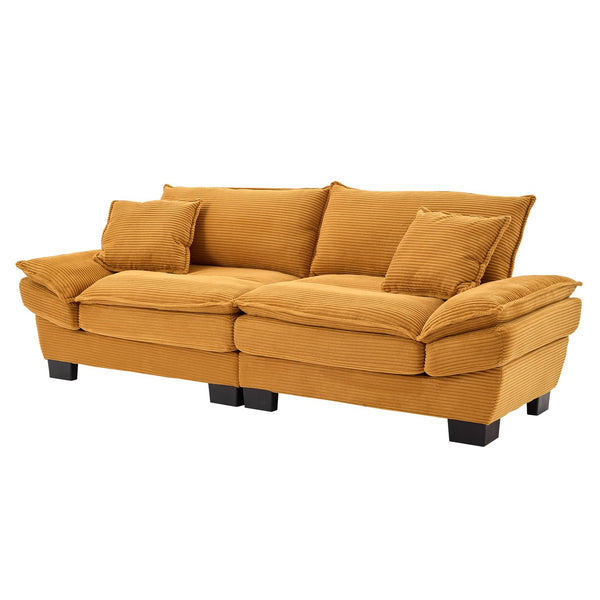 English Elm Corduroy Stylish Sleeper Sofa Loveseat with Dual-Layer Cushions & Two Support Pillows, Sturdy Frame Yellow W676P184141