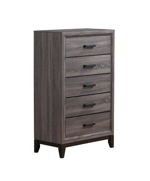 English Elm MIRAGE Solid Wood Chest with 5 Smooth-Glide Drawers, Foil Finish and Matte Black Hardware accents Black+ Gray 33.31 L x 18.58 W x 48.74 H B201P226158