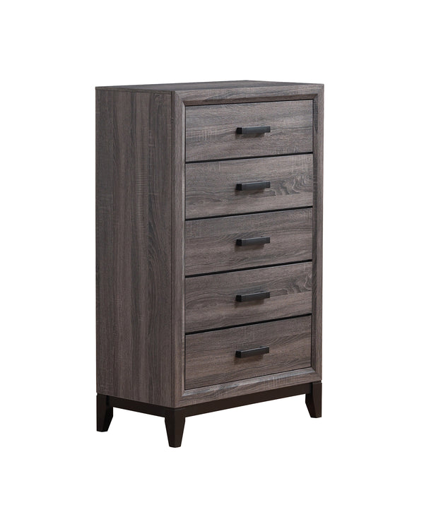 English Elm MIRAGE Solid Wood Chest with 5 Smooth-Glide Drawers, Foil Finish and Matte Black Hardware accents Black+ Gray 33.31 L x 18.58 W x 48.74 H B201P226158