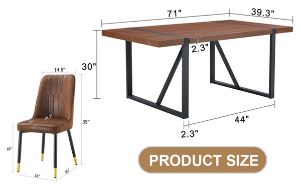 English Elm Table & Chair Set: Industrial Walnut Dining Table With 8 Brown Suede Chairs For Modern Spaces W1151S02433-GIGA