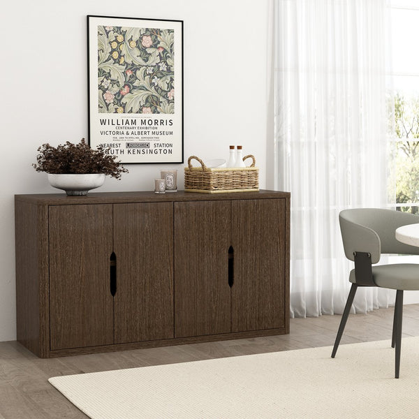 English Elm Rivington 60" Sideboard with 4 Soft-Close Doors, Adjustable Shelves, Media Management, TV Stand Walnut B365P397675