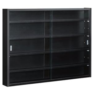 English Elm Display Cabinet Wall Mounted 5 Tier Glass Door Shelving for Collectibles Matte Black T3971P440003