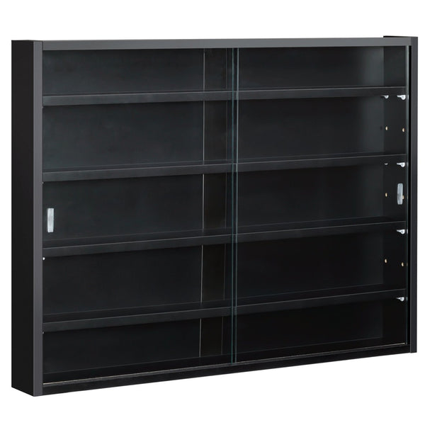 English Elm Display Cabinet Wall Mounted 5 Tier Glass Door Shelving for Collectibles Matte Black T3971P440003