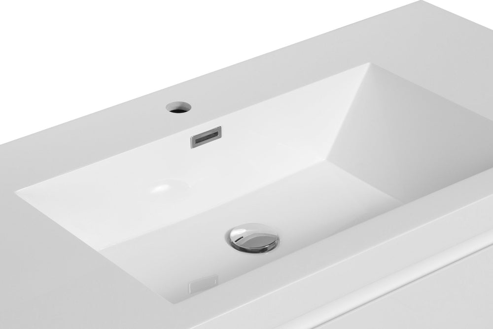 English Elm 36" Glossy White Resin Countertop Sink Deep Basin Drop-in Vanity with Single Faucet Hole W1920P263810