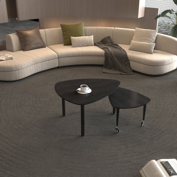 English Elm 360 Rotatable Sintered Stone Top Coffee Table with Sliding Function, Modern Marble-Look Surface & Wood Legs Black W2899P372756