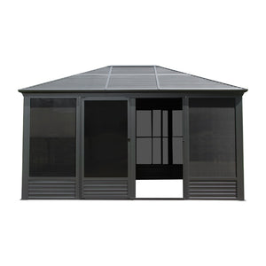 English Elm 11.2x14.6ft Aluminum Solarium Hardtop Gazebo with Steel Roof and Sliding Door W1859P276734