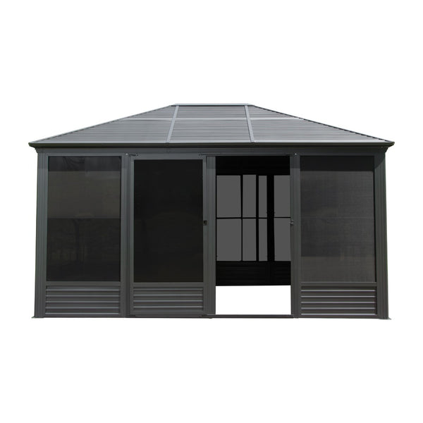 English Elm 11.2x14.6ft Aluminum Solarium Hardtop Gazebo with Steel Roof and Sliding Door W1859P276734