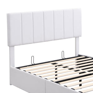 English Elm Full Size Linen Upholstered Platform Bed with Hydraulic Lift Storage and Foam Headboard N708P201551K