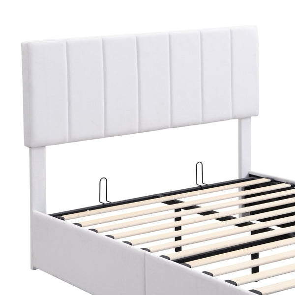English Elm Full Size Linen Upholstered Platform Bed with Hydraulic Lift Storage and Foam Headboard N708P201551K