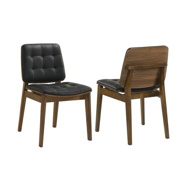 English Elm Set Of 2 Black Tufted Leatherette Dining Chairs With Walnut Finish – Modern Comfort & Style B016P369240-GIGA