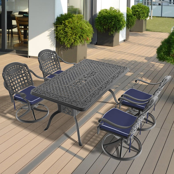 English Elm 5-Piece All-Weather Cast Aluminum Dining Set With Swivel Chairs & Rectangular Table For Outdoor Fun W1710S00353