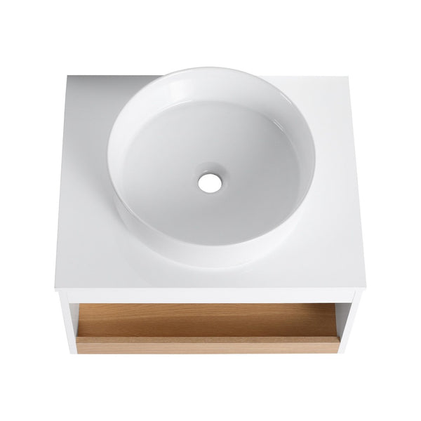 English Elm 24" Floating Oak Plywood Bathroom Vanity Set with Glossy Resin Sink Scandinavian Style W3450S00051