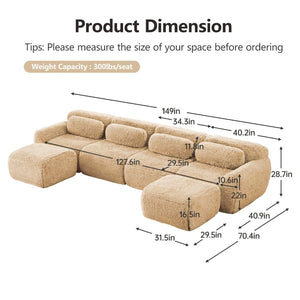 English Elm U-shaped Modular Sectional Sofa with Plush Fabric and High Resilience Foam for Living Rooms Light Khaki W714S01573