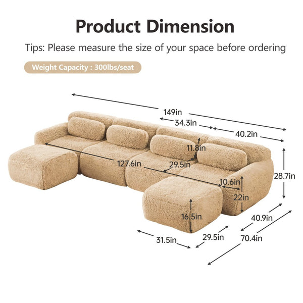 English Elm U-shaped Modular Sectional Sofa with Plush Fabric and High Resilience Foam for Living Rooms Light Khaki W714S01573