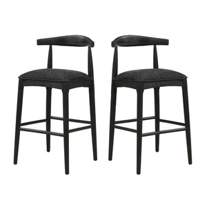 English Elm Christopher Knight Home® - BAR STOOL ladder-back farmhouse set of 2 with upholstered rubberwood seats, tapered legs, timeless charm Black N771P339893H