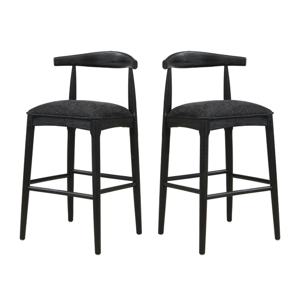 English Elm Christopher Knight Home® - BAR STOOL ladder-back farmhouse set of 2 with upholstered rubberwood seats, tapered legs, timeless charm Black N771P339893H
