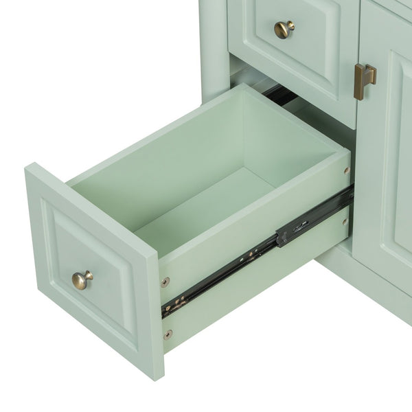 English Elm 30" Freestanding Bathroom Vanity Rubberwood Frame Ceramic Sink Flip Drawer Storage Green N725P356062F