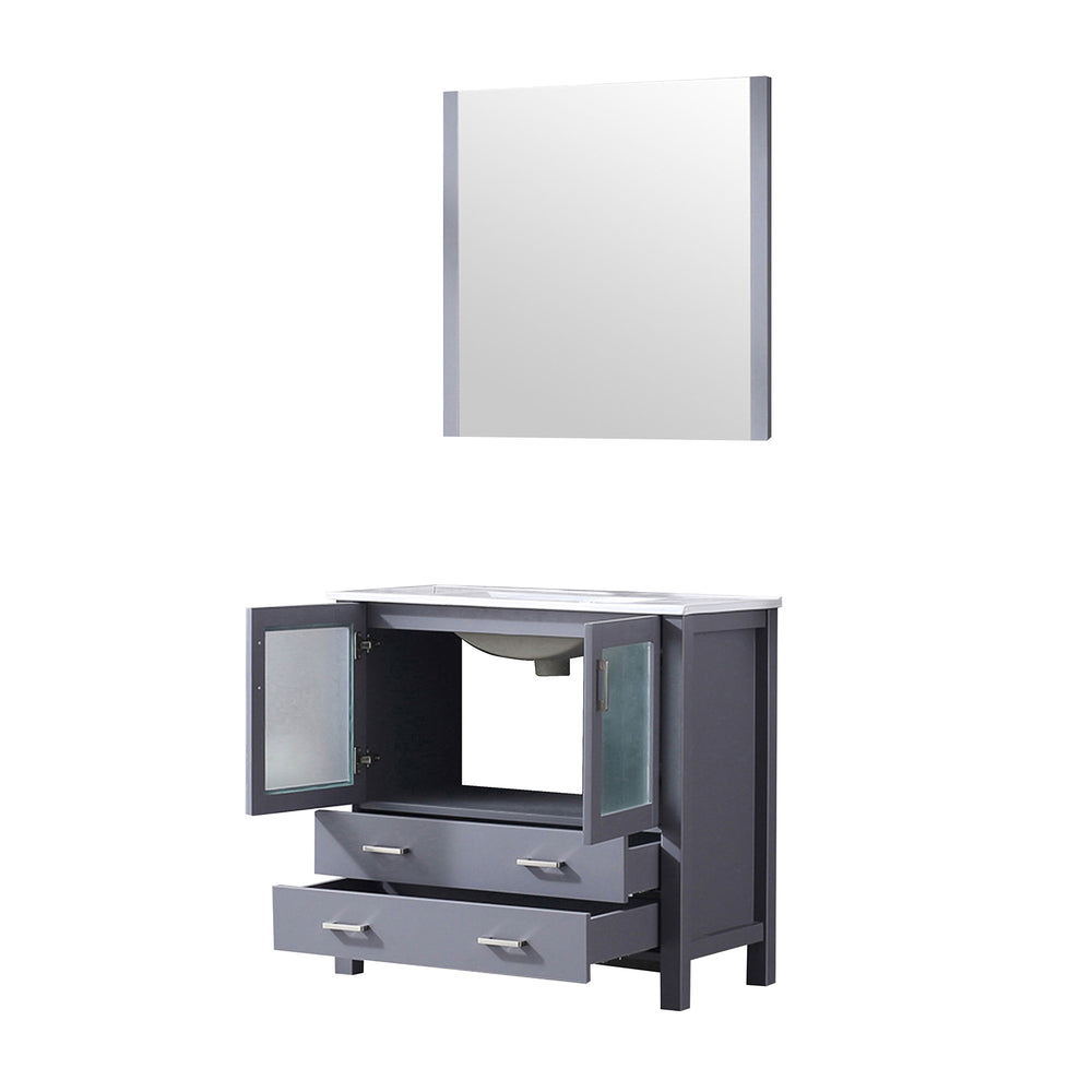English Elm Dark Grey Bath Vanity Set With White Ceramic Top & 34" Mirror – Modern Design, Smart Storage Solutions B2731S00726