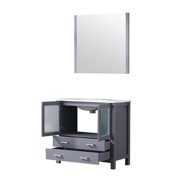 English Elm Dark Grey Bath Vanity Set With White Ceramic Top & 34" Mirror – Modern Design, Smart Storage Solutions B2731S00726