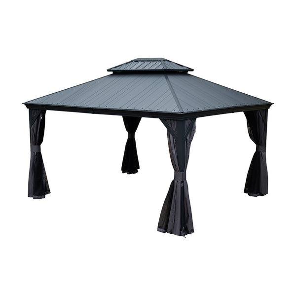English Elm 10x12ft Lean to Hardtop Gazebo Wall Mounted Steel Roof Shelter for Deck Patio W1859S00182