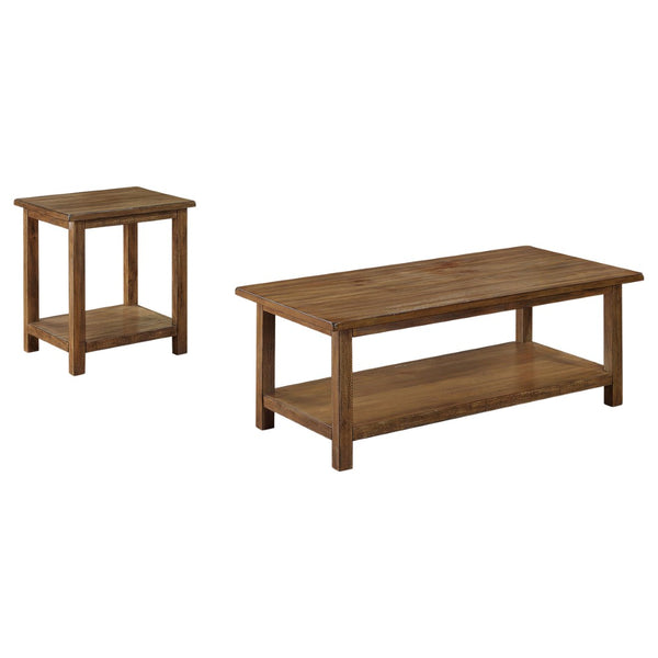 English Elm Castleton Pine Veneer Living Room Table Set with Drawers and Distressed Finish B062S01640