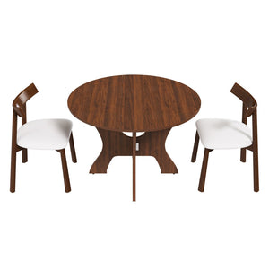 English Elm 43 Inch Foldable Mdf Dining Set with Pu Cushioned Solid Wood Chairs Space Saving Walnut W2700S00114