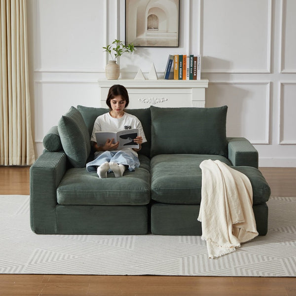 English Elm 99-inch Corduroy L-shaped Sectional Sofa with Reversible Chaise and Neck Pillow Support W834S00614