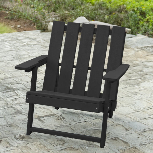 English Elm Shoreline Recycled Hdpe Folding Adirondack Chair Fully Assembled Modern Patio Seating Black B2745P409678
