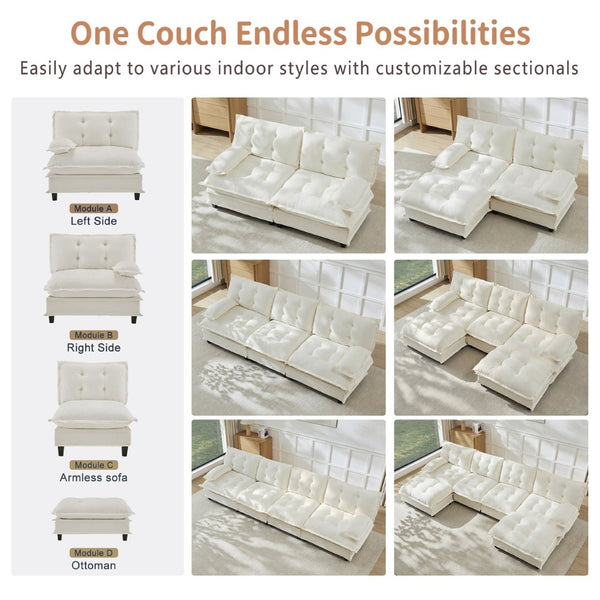 English Elm 107" Modular Cloud Sectional Sofa Deep Seat Chenille Couch for Living Room W714S01677