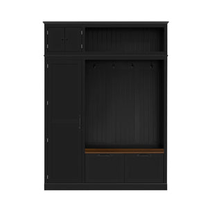 English Elm 3-in-1 Entryway Hall Tree with Cabinet Hooks Bench Drawers and Adjustable Shelving Black SJ000160AAB