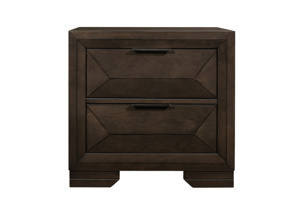 English Elm Contemporary Chesky 2-Drawer Nightstand in Warm Espresso Birch Veneer with Raised Panel Front, Metal Pulls B011P225192