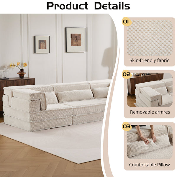 English Elm Compression Mahjong Sofa - Versatile Convertible Floor Bed, Soft Fleece, No Assembly, 3 Pillows W3723S00019