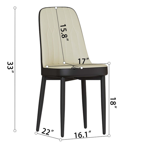 English Elm 63 Inch Mdf Cream Dining Set with Pu Cushioned Chairs and Black Metal Legs Seats 4 Beige+Cream,Black W2189S00873