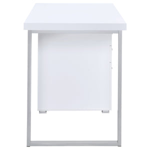 English Elm Modern 47.25-inch Reversible 3-Drawer Office Desk with Silver Metal Frame and File-Ready Storage White 51.75 L x 26 W x 5.66 H B011P362060