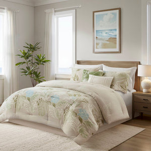 English Elm 6-piece Cal King Cotton Dobby Coastal Comforter Set with Embroidered Throw Pillows B035P463270