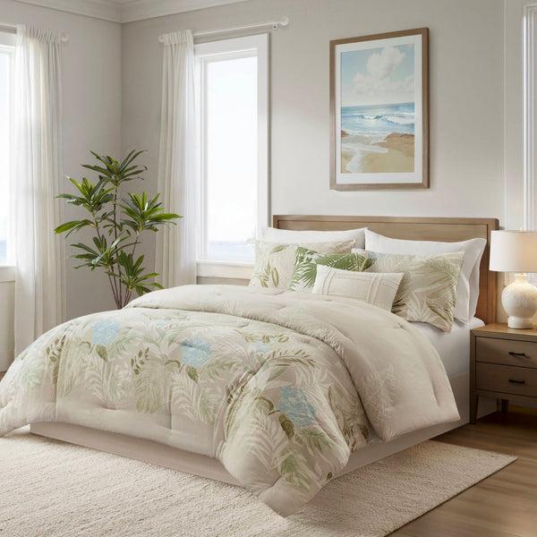 English Elm 6-piece Coastal Cotton Dobby Queen Comforter Set with Embroidered Decorative Pillows B035P463268