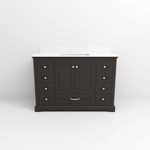English Elm Espresso 48 in Single Bath Vanity with White Quartz Top, Solid Wood, Soft-Close Drawers, Storage Durable B2731P258229