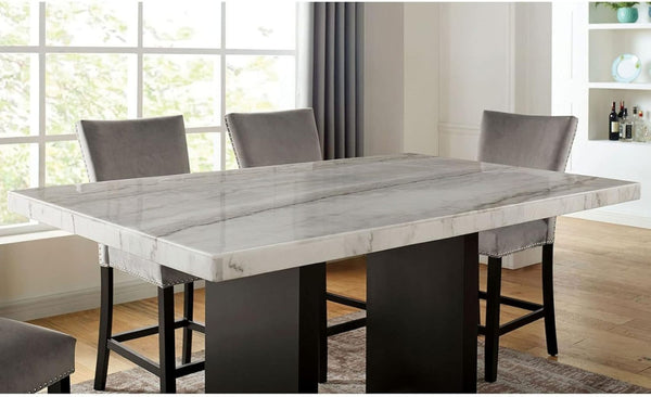 English Elm Genuine Marble Top Counter Height Dining Set with Six Nailhead Upholstered Chairs B2741S00766