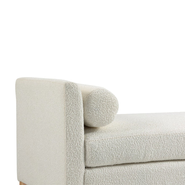 English Elm 54.3"w Boucle Upholstered Bench with Bolster Pillows Pocket Spring Cushion Wood Legs W3188P410646