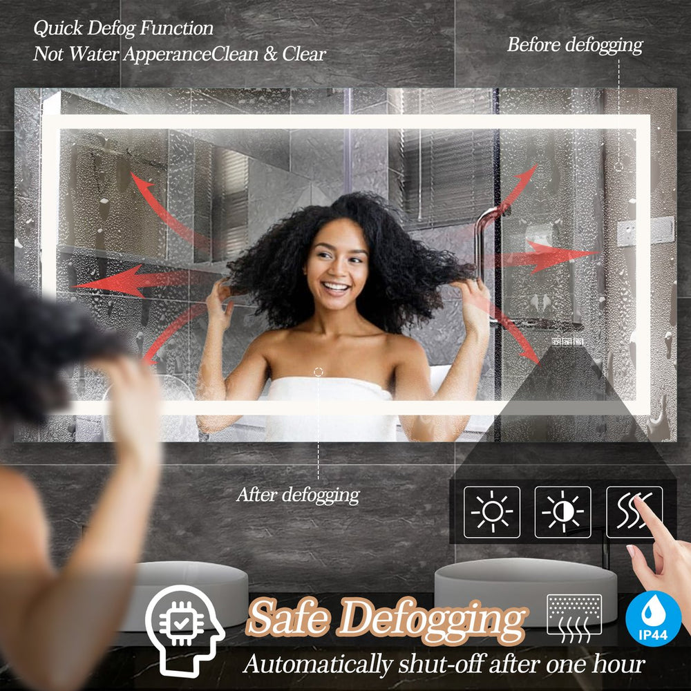 English Elm 60" LED Bathroom Mirror 60" x 32" Frameless Lighted Wall Mirror with Anti-Fog Touch Sensor, Dimmable Color Temps and Shatterproof Glass W2312P368817