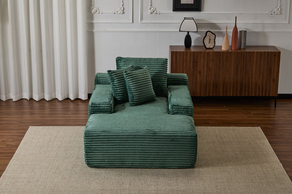 English Elm Oversized Chaise Lounge Chair Cozy Cloud Corduroy Plush Sleeper Daybed with Throw Pillows, Wide Armrest and No Assembly Green W3723P345159