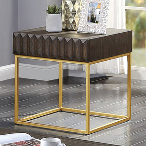 English Elm Contemporary Round Mid‑Century Accent Side Table with Tapered Legs, Solid Wood Build and Compact Design Gold,Walnut 27 L x 27 W x 10 H B2741P359684