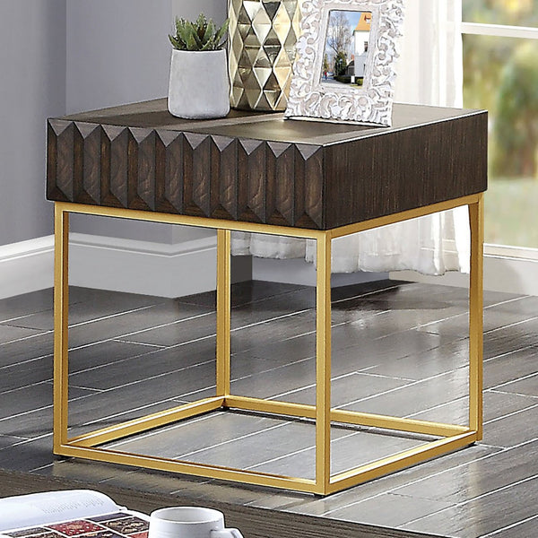 English Elm Contemporary Round Mid‑Century Accent Side Table with Tapered Legs, Solid Wood Build and Compact Design Gold,Walnut 27 L x 27 W x 10 H B2741P359684
