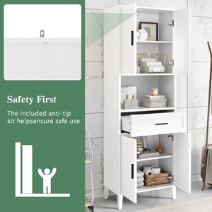 English Elm 70.9" High Freestanding Tall Bathroom Cabinet with Soft-Close Doors, Drawer & Adjustable Shelves for Organized Living White N729P272001K